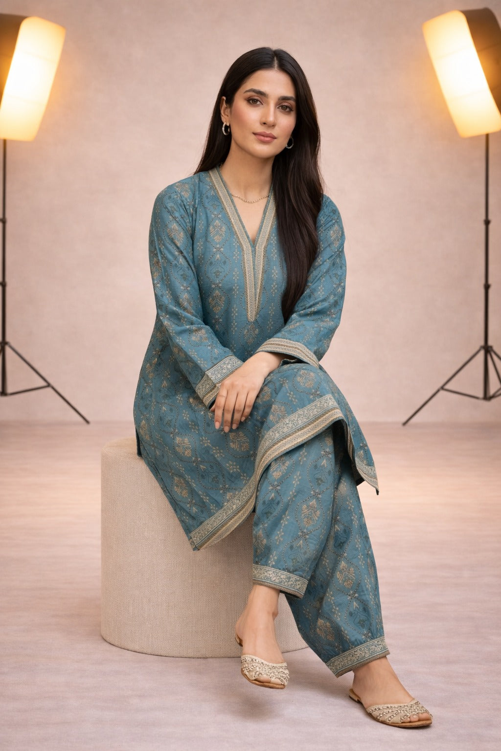 Teal Wild Petals Lawn Co-ord Set – Summer Edit '26