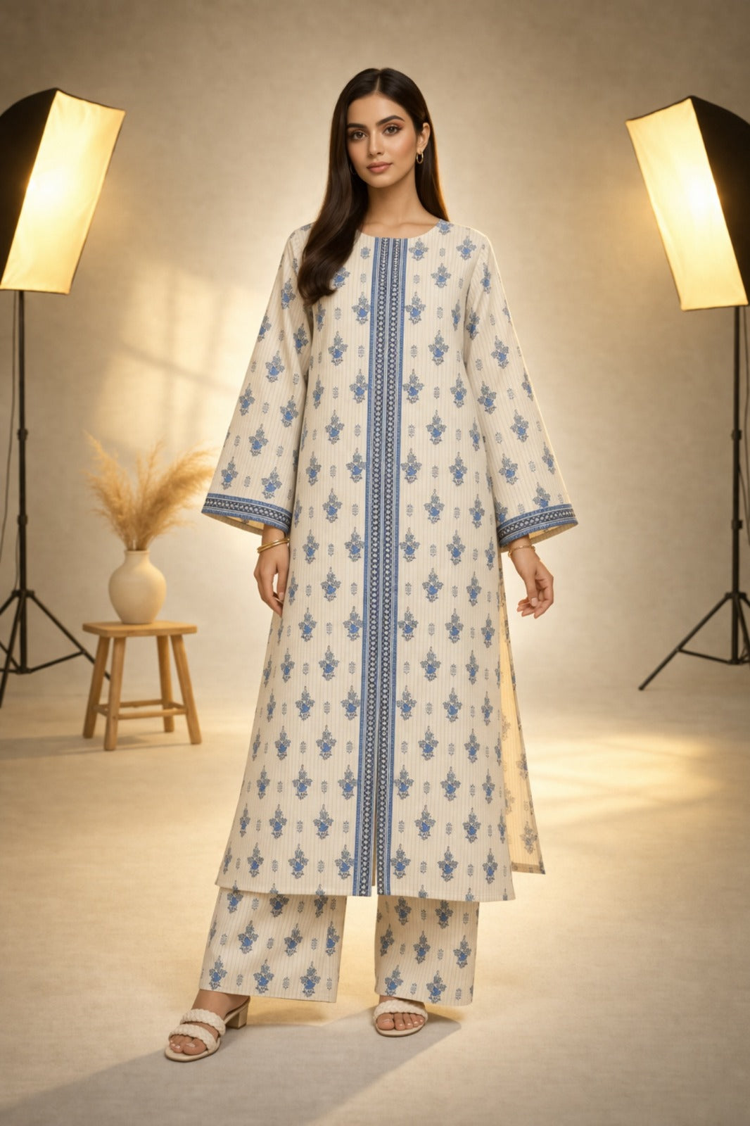 Ivory Blue Wild Petals Printed Lawn Suit – Summer Edit '26