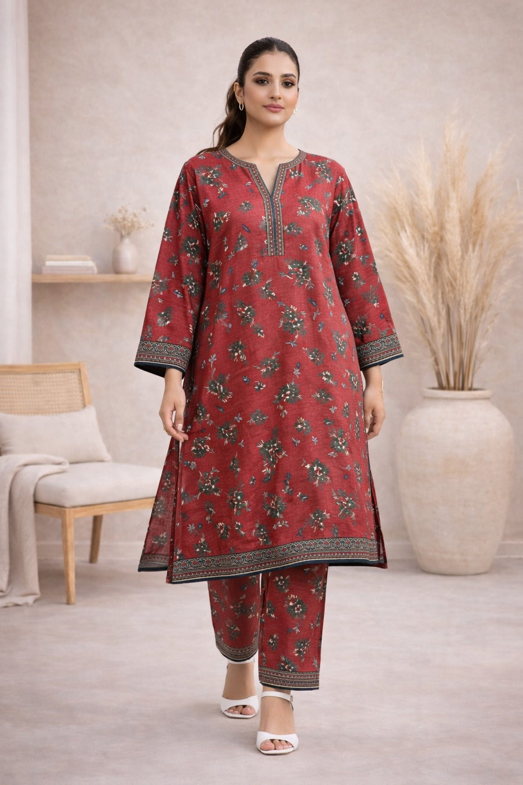 Red Wild Petals Printed Lawn Suit – Summer Edit '26