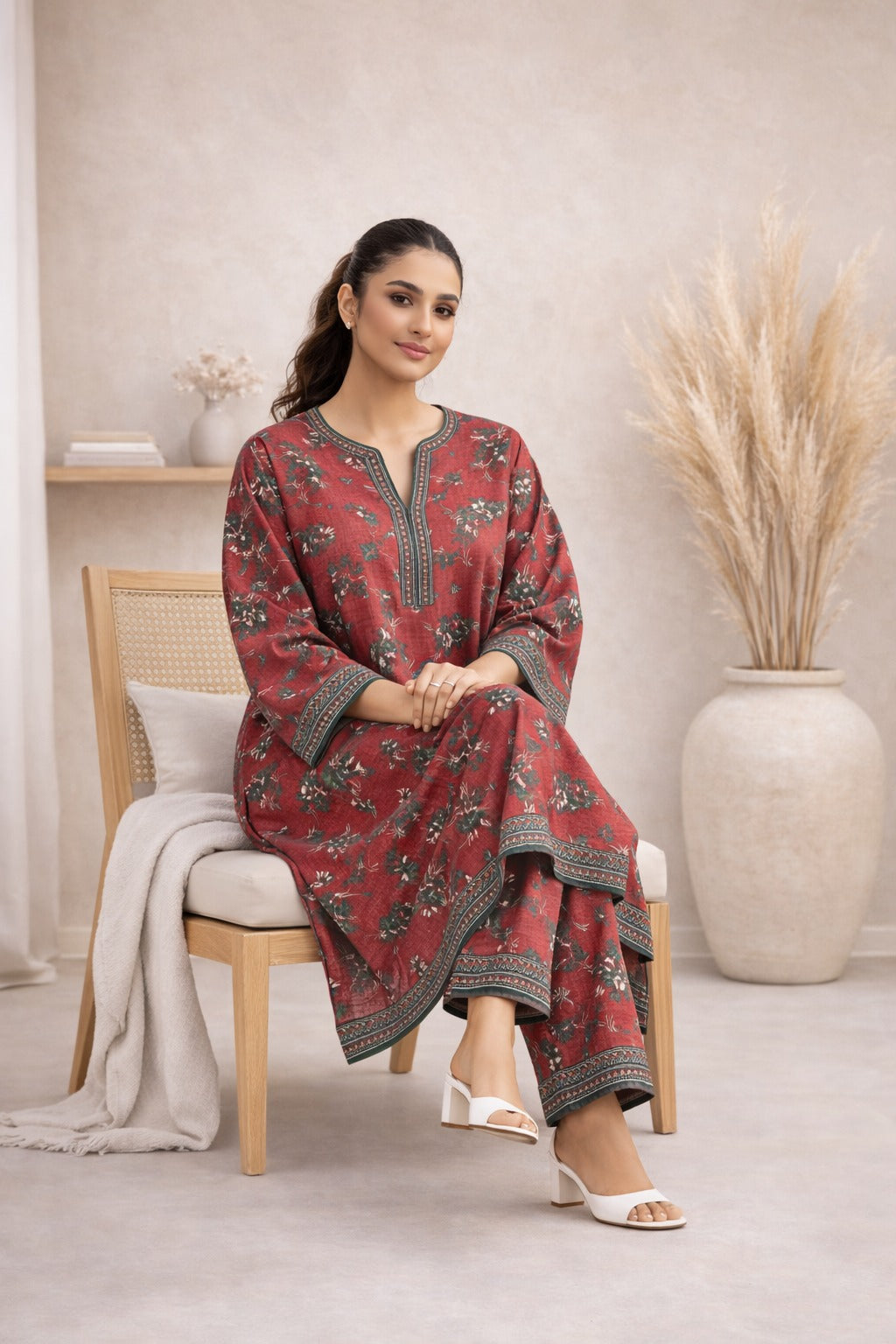 Red Wild Petals Printed Lawn Suit – Summer Edit '26