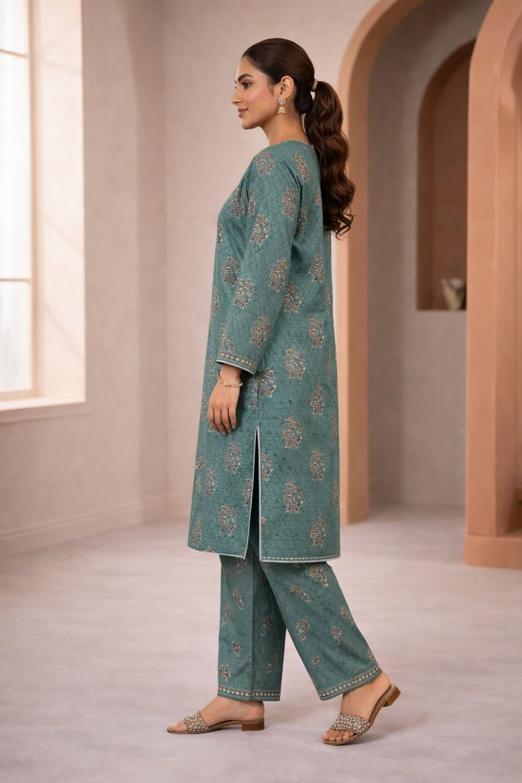 Teal Wild Petals Printed Lawn Suit – Summer Edit '26