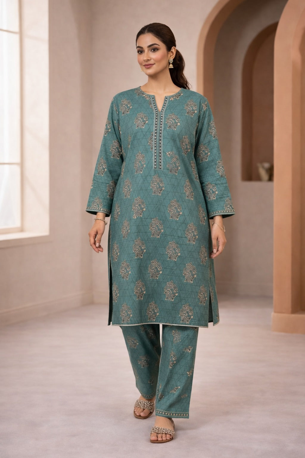 Teal Wild Petals Printed Lawn Suit – Summer Edit '26