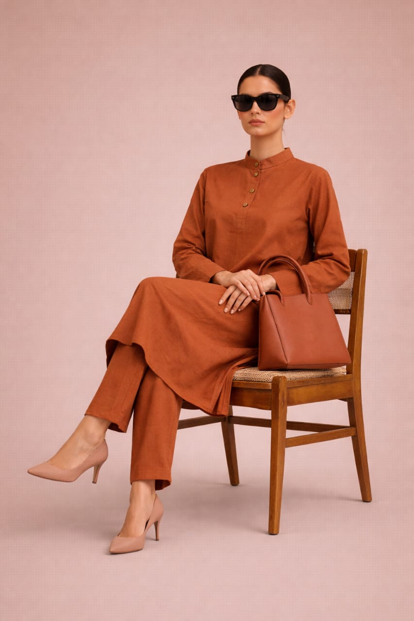 Elegant Women –Sunset Apricot 2PC Premium Cotton Set (RTW | Summer Drop 03)