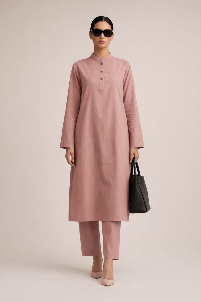 Elegant Women – Powdered Rose 2PC Premium Cotton Set (RTW | Summer Drop 03)