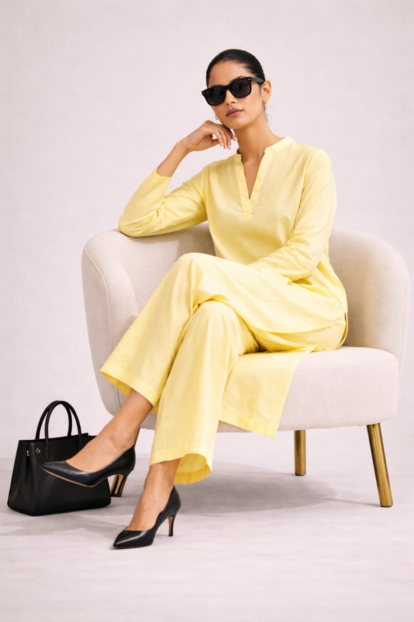 Elegant Women – Frosted Lemon Premium Cotton 2PC Set-RTW | DROP-04