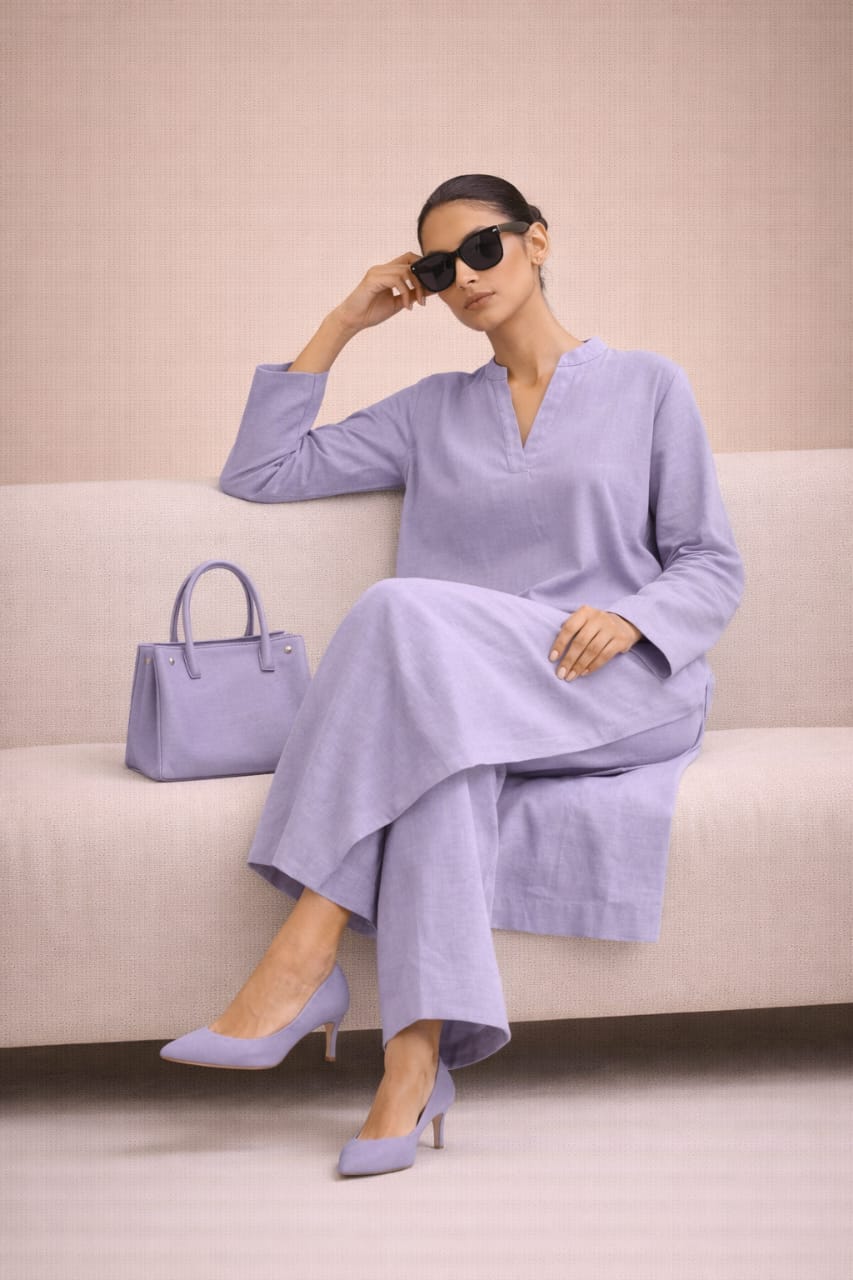 Elegant Women – Soft Lavender Premium Cotton 2PC Set-RTW | DROP-04