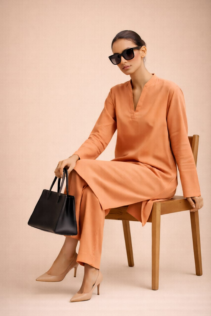 Elegant Women – Sunset Apricot Premium Cotton 2PC Set-RTW | DROP-04