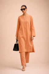 Elegant Women – Sunset Apricot Premium Cotton 2PC Set-RTW | DROP-04