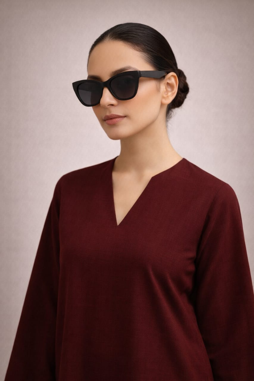 Elegant Women – Deep Garnet Premium Cotton 2PC Set-RTW | DROP-04