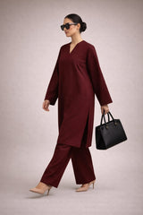 Elegant Women – Deep Garnet Premium Cotton 2PC Set-RTW | DROP-04