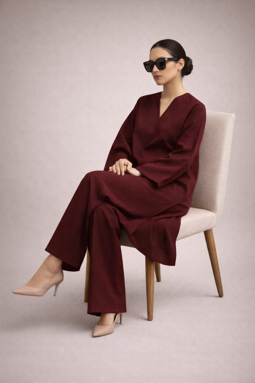 Elegant Women – Deep Garnet Premium Cotton 2PC Set-RTW | DROP-04