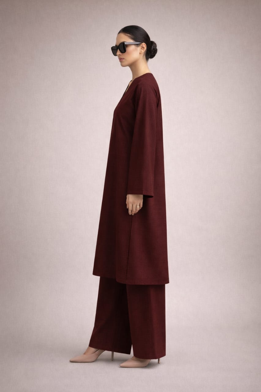 Elegant Women – Deep Garnet Premium Cotton 2PC Set-RTW | DROP-04