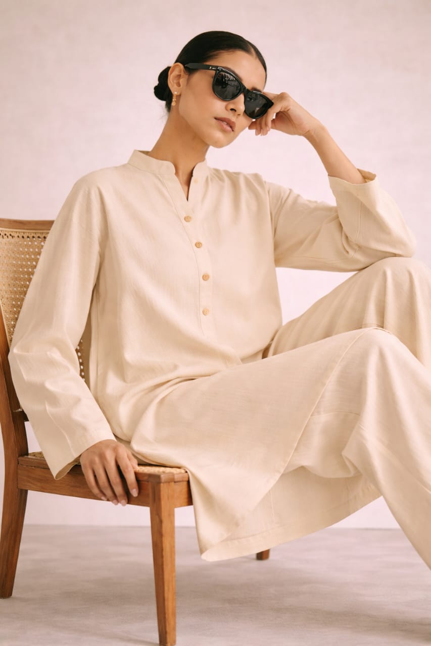 Elegant Women – Soft Power Sand Beige 2PC Premium Cotton Set (RTW | Summer Drop 05)