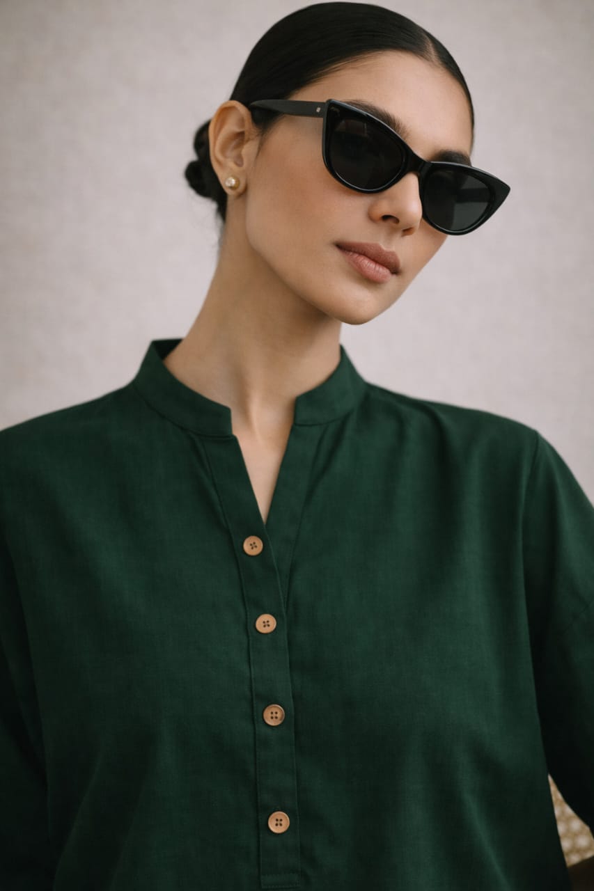Elegant Women – Soft Power Emerald Deep Green 2PC Premium Cotton Set (RTW | Summer Drop 05)