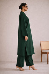 Elegant Women – Soft Power Emerald Deep Green 2PC Premium Cotton Set (RTW | Summer Drop 05)