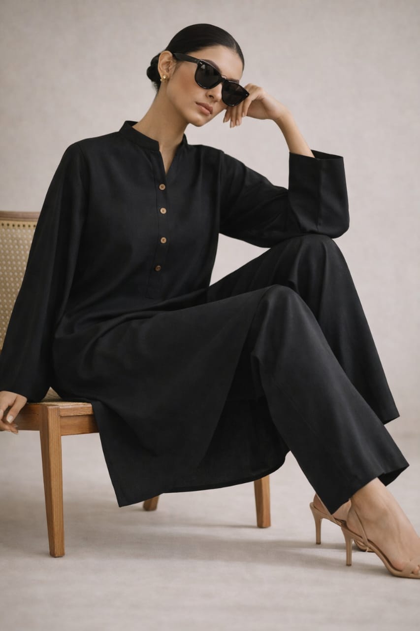 Elegant Women – Soft Power Midnight Ash Black 2PC Premium Cotton Set (RTW | Summer Drop 05)