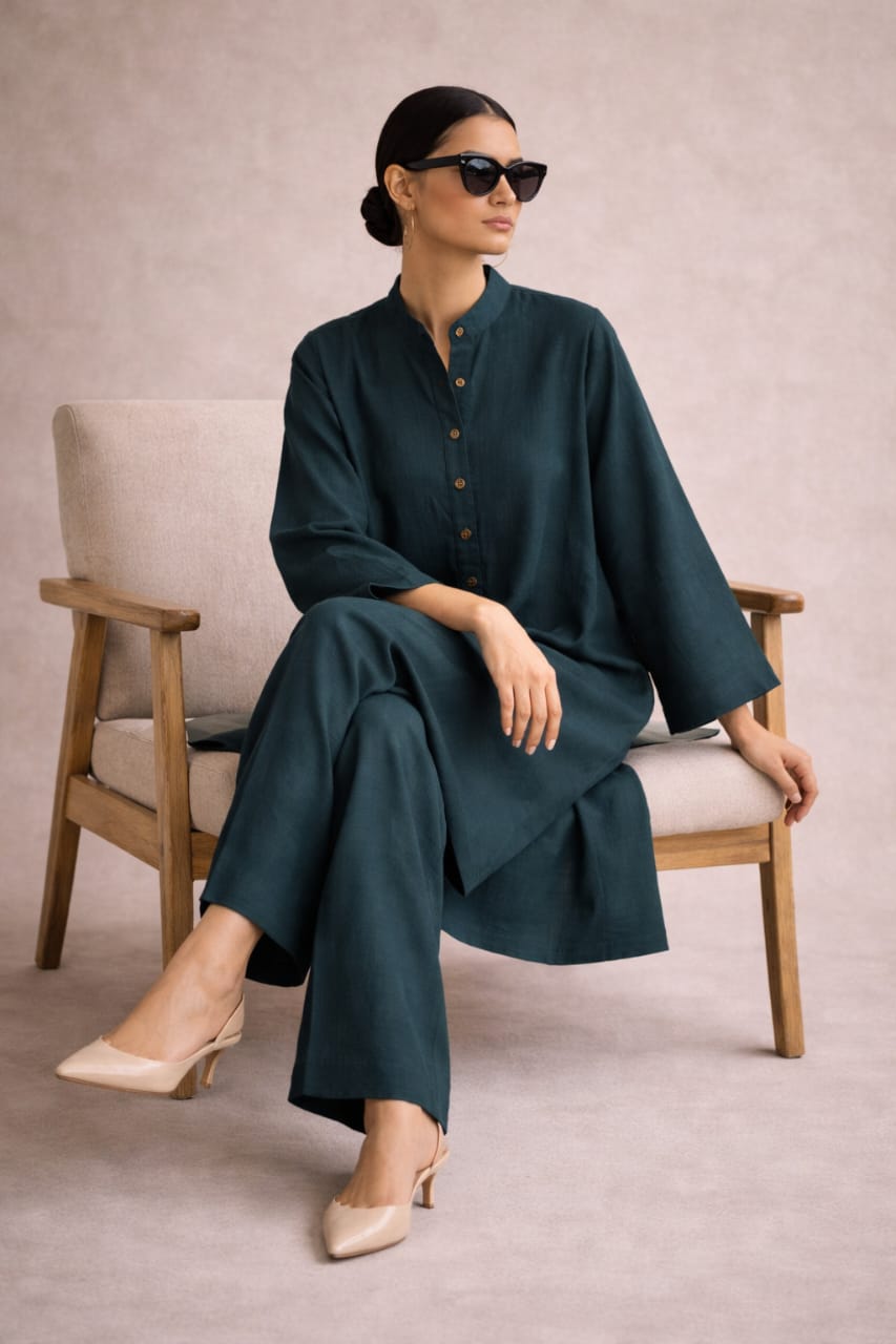 Elegant Women – Soft Power Deep Teal 2PC Premium Cotton Set (RTW | Summer Drop 05)