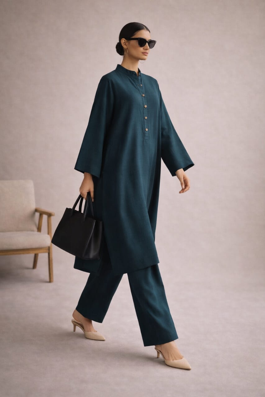 Elegant Women – Soft Power Deep Teal 2PC Premium Cotton Set (RTW | Summer Drop 05)