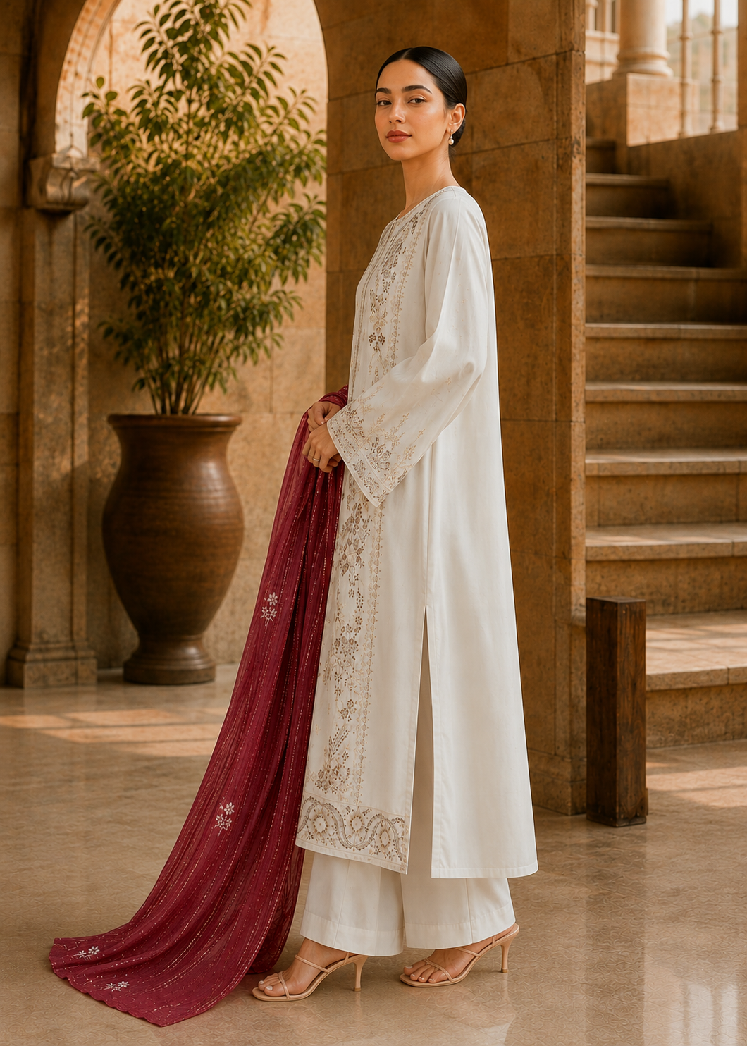 Aveline – Ivory Berry  Muted cream l RTW I 3PC-Embroidered I Drop07)