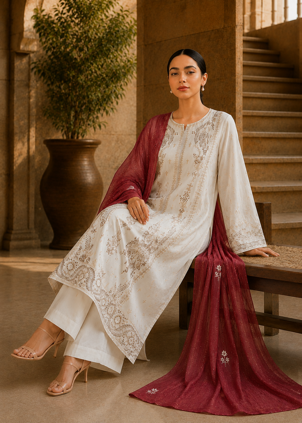Aveline – Ivory Berry  Muted cream l RTW I 3PC-Embroidered I Drop07)