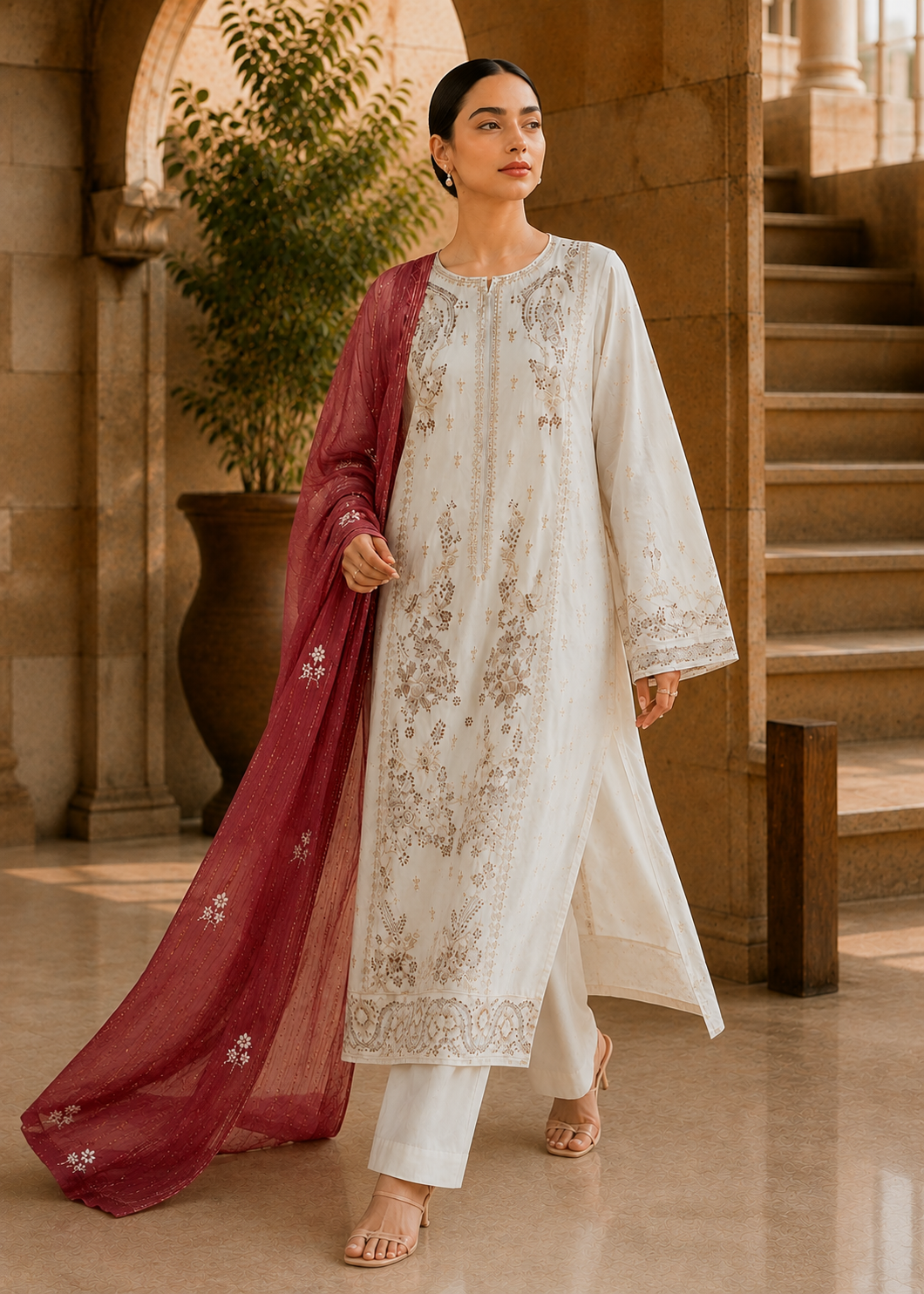 Aveline – Ivory Berry  Muted cream l RTW I 3PC-Embroidered I Drop07)