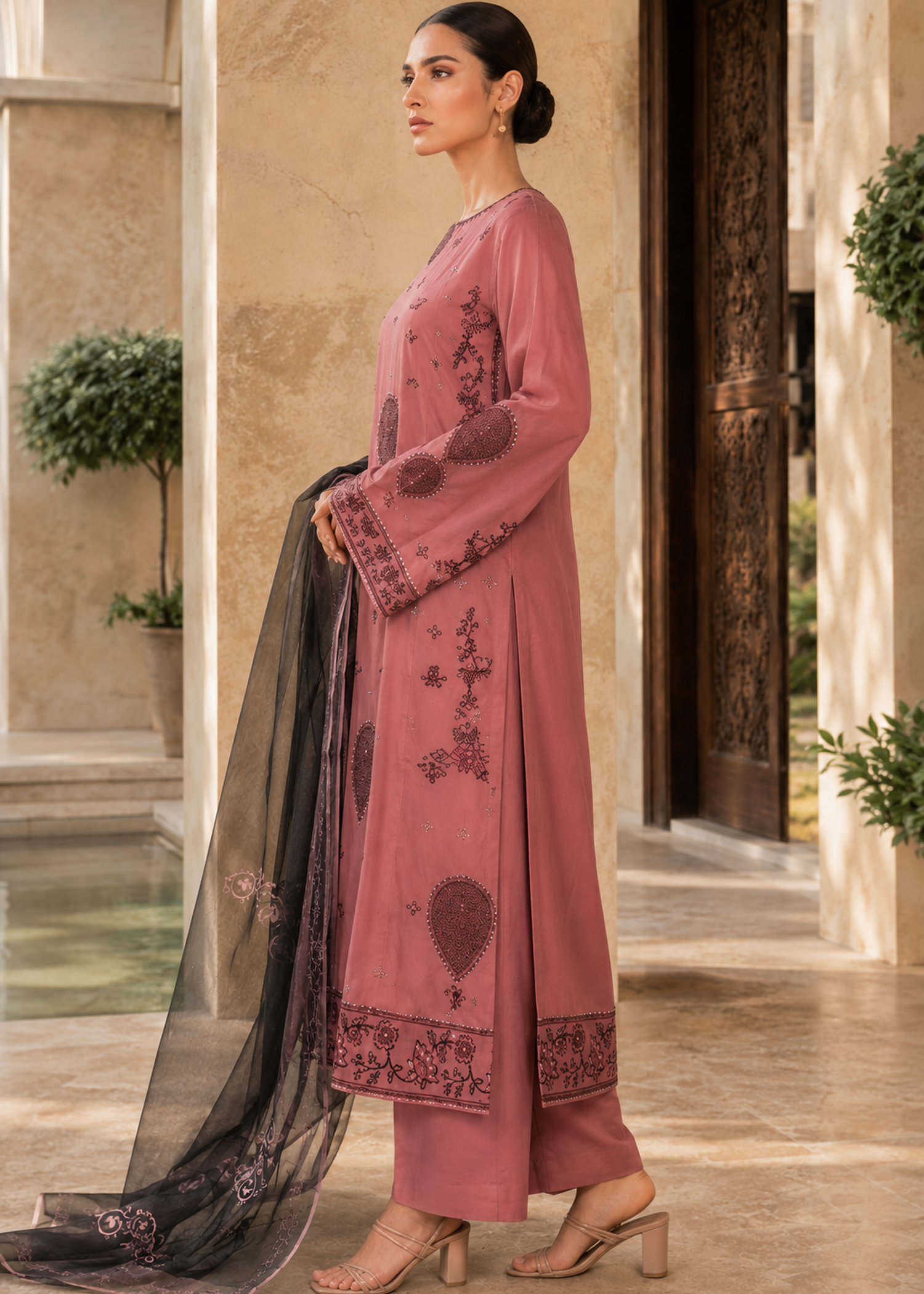 Zareen – Rosewood l RTW I 3PC-Embroidered I Drop07)