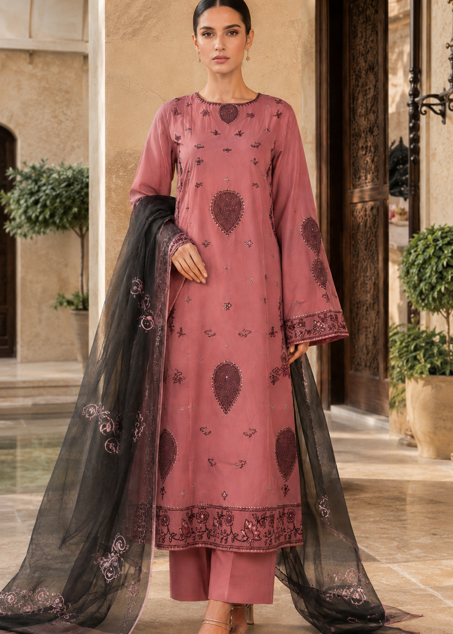 Zareen – Rosewood l RTW I 3PC-Embroidered I Drop07)
