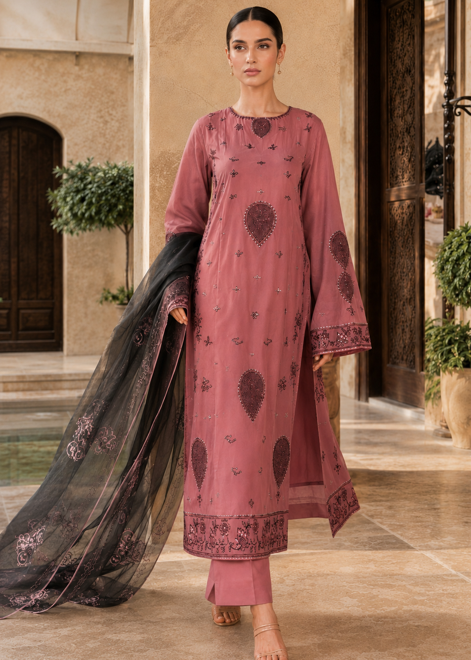 Zareen – Rosewood l RTW I 3PC-Embroidered I Drop07)