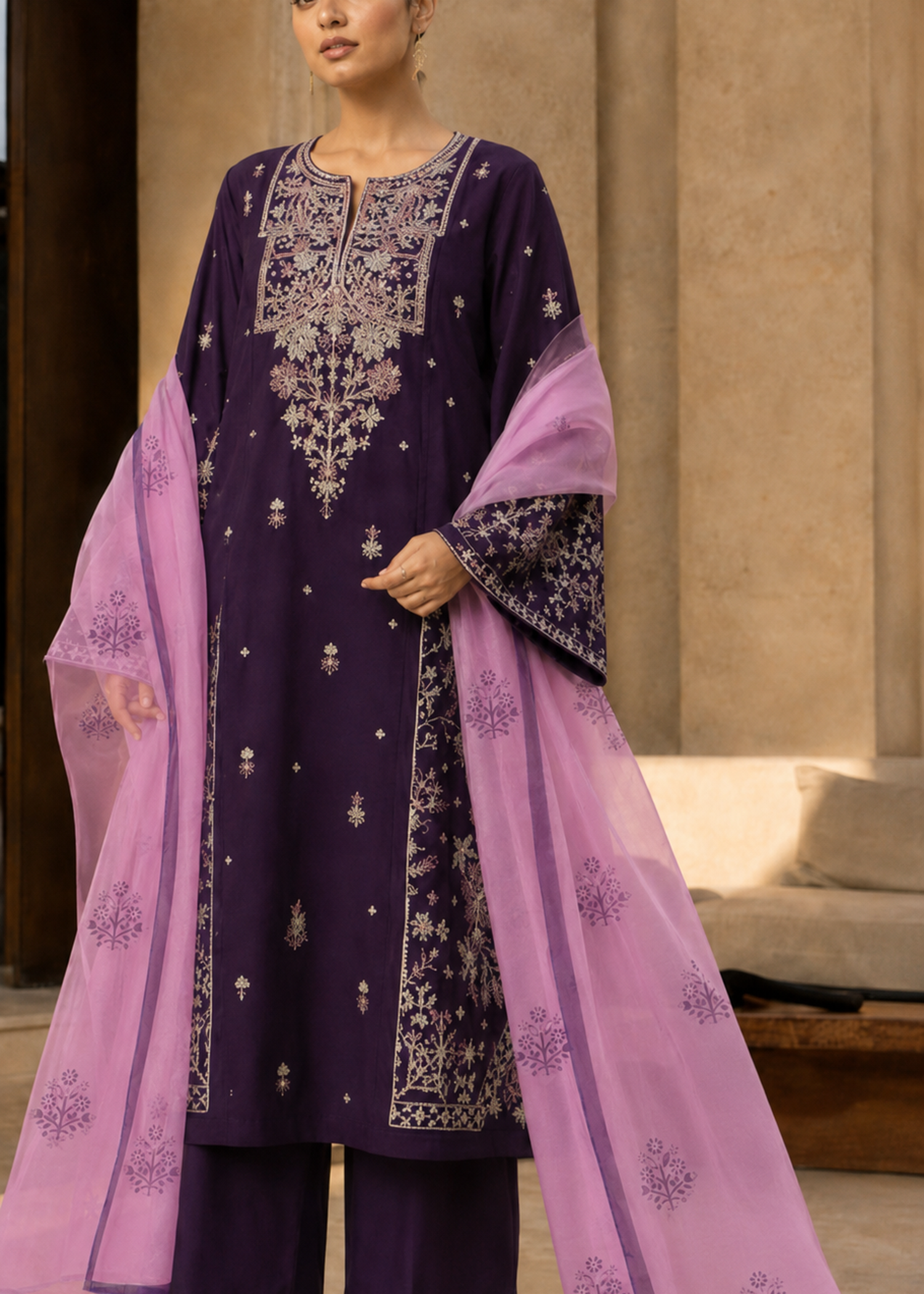 Amara – Royal Aubergine l RTW I 3PC-Embroidered I Drop07)
