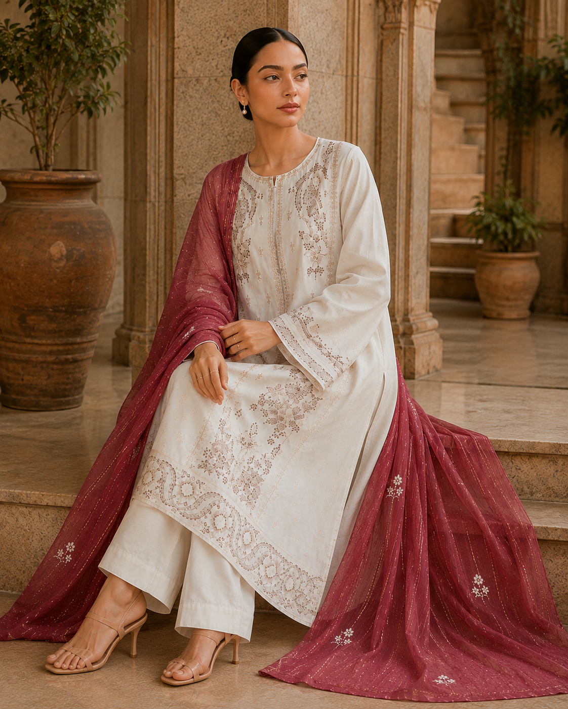 Aveline – Ivory Berry  Muted cream l RTW I 3PC-Embroidered I Drop07)